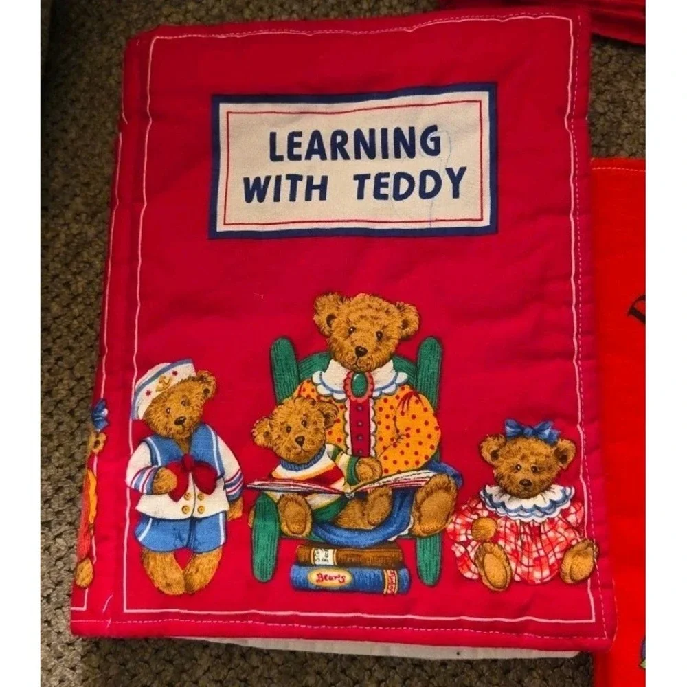 3 VTG fabric childrens books Learning w/Teddy DEXTER the DINOSAUR Solar System